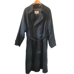 London Fog Men's Trench Coat Black Size 44 Regular Removable Liner Vintage